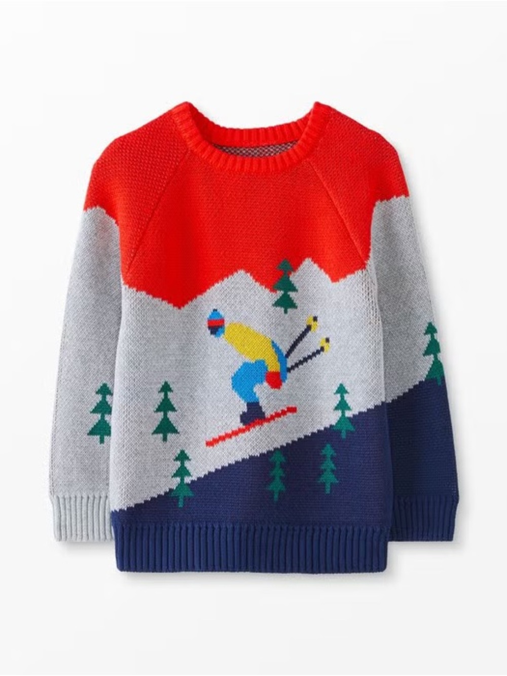 Hanna Andersson Red, Gray & Navy Ski Graphic Crewneck Sweater